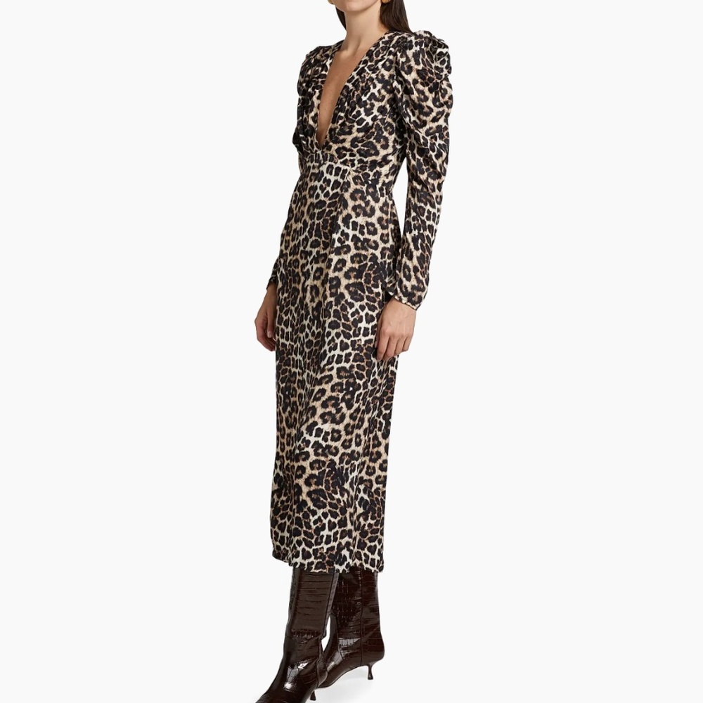 FARM Rio Women’s Leopard Print V-Neck Midi-Dress Sz-XS
